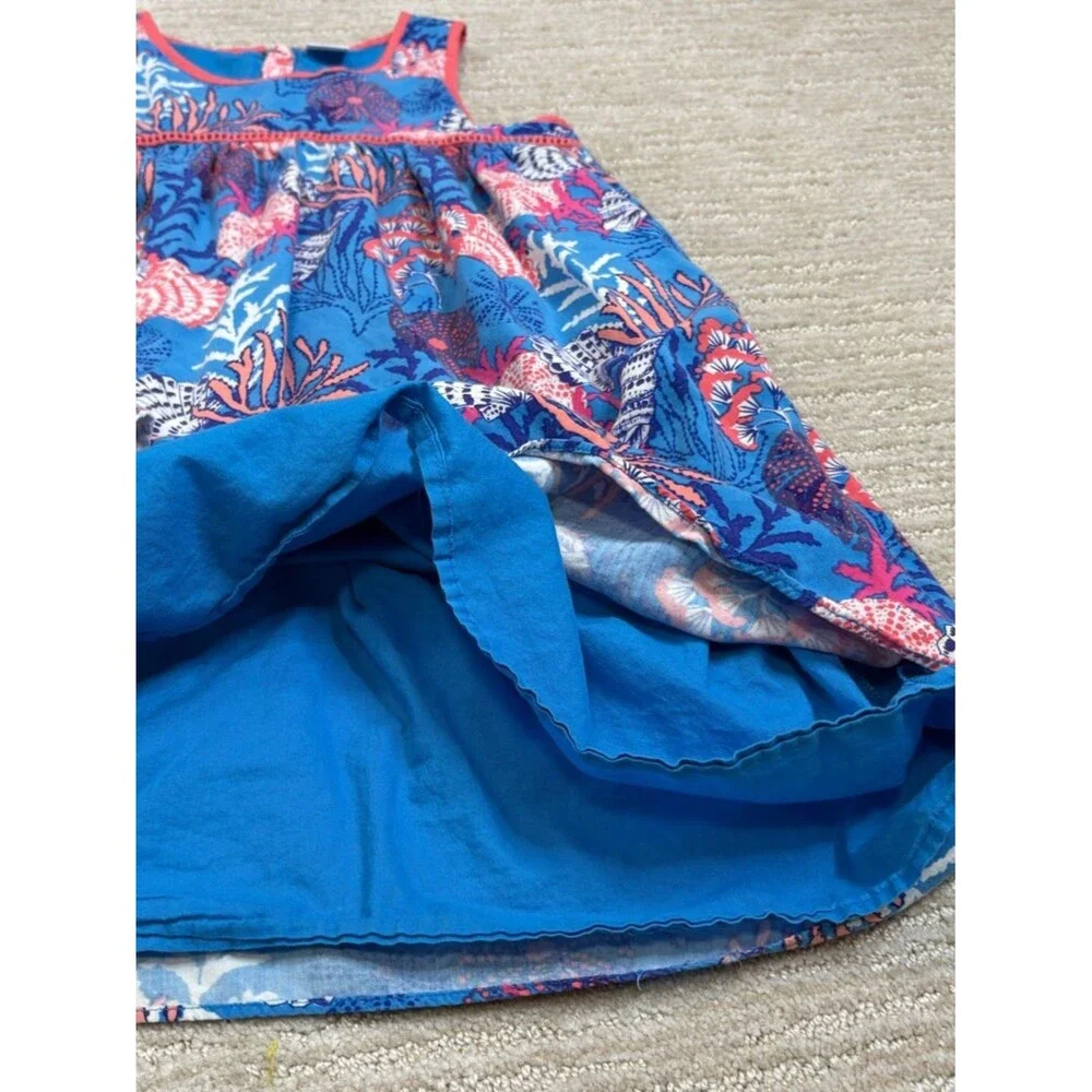 Gymboree Seashell Print Sundress Girls Size 8 Embroidered Blue A-Line Tank Dress